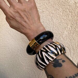 Deadstock Statement Enamel Black & Gold Bangle Set (Set of 2) New with tags